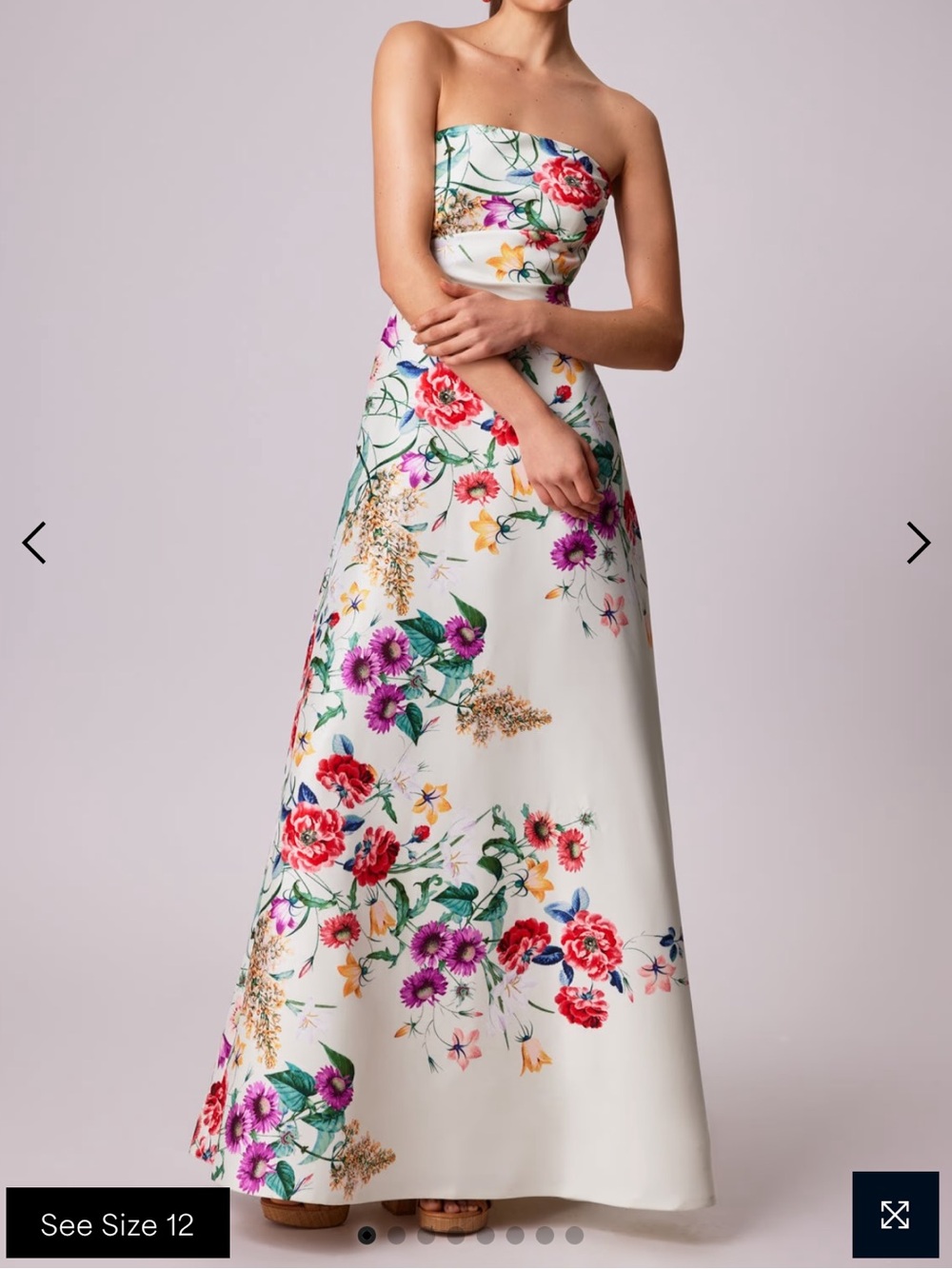 Mikado Floral Print Strapless Gown